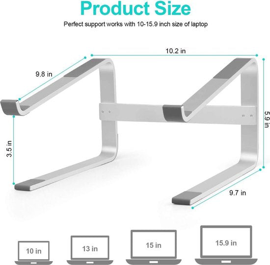 Laptopstandaard – Geschikt voor 10-17 inch laptop & MacBook – Verstelbaar – Bureau tafelhouder – Zilver