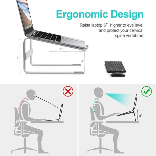 Laptopstandaard – Geschikt voor 10-17 inch laptop & MacBook – Verstelbaar – Bureau tafelhouder – Zilver-Notebookstandaard-Ilumina Benelux