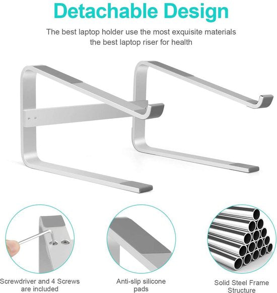 Laptopstandaard – Geschikt voor 10-17 inch laptop & MacBook – Verstelbaar – Bureau tafelhouder – Zilver-Notebookstandaard-Ilumina Benelux