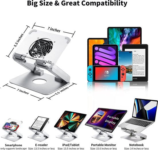 Laptopstandaard met koeler – Verstelbaar – Ventilator koeling – Geschikt voor laptop/tablet tot 15 inch – Zwart-Laptopkoelers-Ilumina Benelux