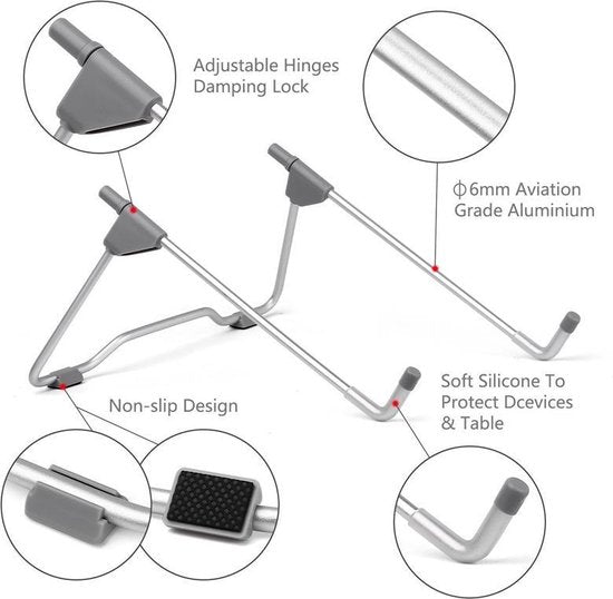 Laptopstandaard – Opvouwbaar & Verstelbaar – Draagbare Notebookhouder Bureau – Geschikt voor iPad/Tablet/Mac – Zwart-Notebookstandaard-Ilumina Benelux