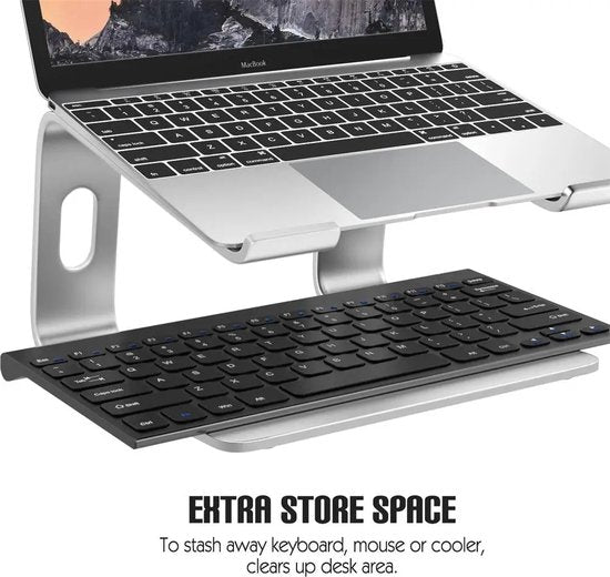 Laptopstandaard – Universeel 10-17 inch – Aluminium – Ergonomische Verhoger – Zilver-Notebookstandaard-Ilumina Benelux
