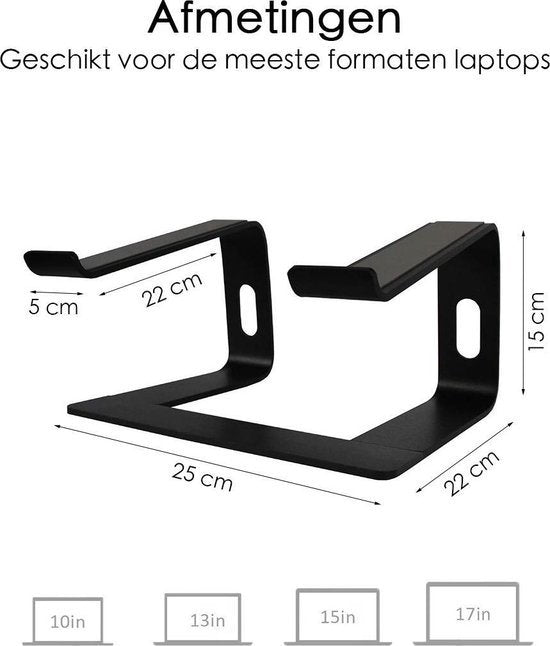 Laptopstandaard – Verhoger 10-17 inch – Aluminium – Ergonomisch – Universeel – Zwart-Notebookstandaard-Ilumina Benelux
