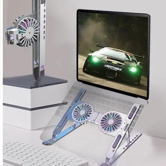 Laptopstandaard verstelbaar – Met USB ventilator koeling – Voor 10-17 inch – Geschikt voor MacBook/iPad/Tablet/E-Reader – Zwart-Notebookstandaard-Ilumina Benelux