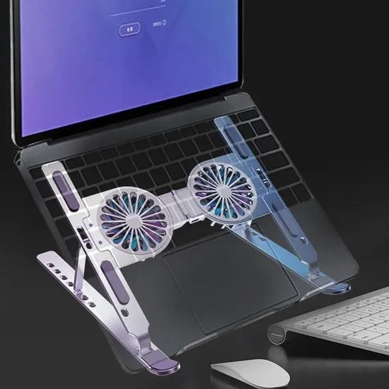 Laptopstandaard verstelbaar – Met USB ventilator koeling – Voor 10-17 inch – Geschikt voor MacBook/iPad/Tablet/E-Reader – Zwart-Notebookstandaard-Ilumina Benelux
