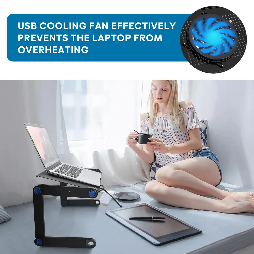 Laptoptafel bed – Met muismat & USB ventilator koeling – 360° verstelbaar – Voor 7-17 inch laptop/tablet – Zwart-Laptopstandaard-Ilumina Benelux