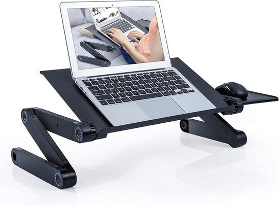Laptoptafel bed – Met muismat & USB ventilator koeling – 360° verstelbaar – Voor 7-17 inch laptop/tablet – Zwart-Laptopstandaard-Ilumina Benelux
