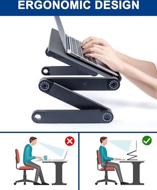 Laptoptafel bed – Met muismat & USB ventilator koeling – 360° verstelbaar – Voor 7-17 inch laptop/tablet – Zwart-Laptopstandaard-Ilumina Benelux