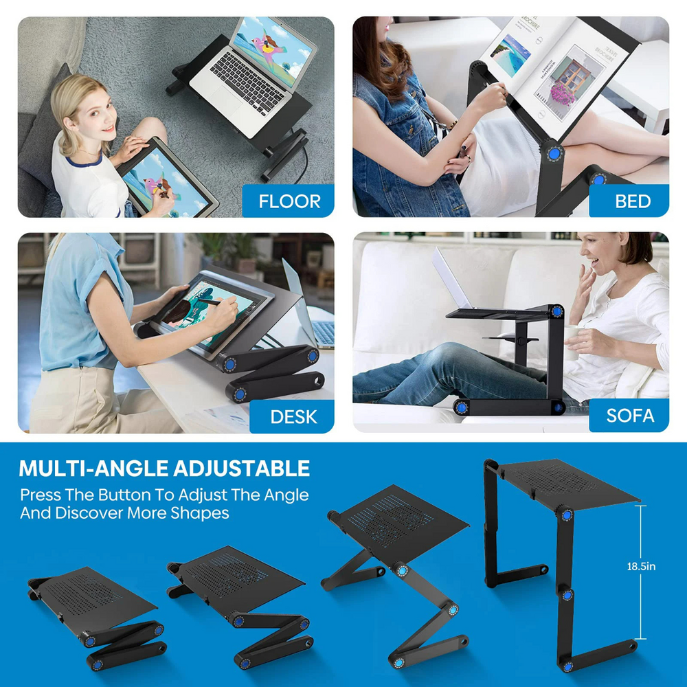 Laptoptafel – Verstelbaar Laptopstandaard – Dubbele Ventilators – Met Muismat – Geschikt voor MacBook & PC – Zwart-Notebookstandaard-Ilumina Benelux