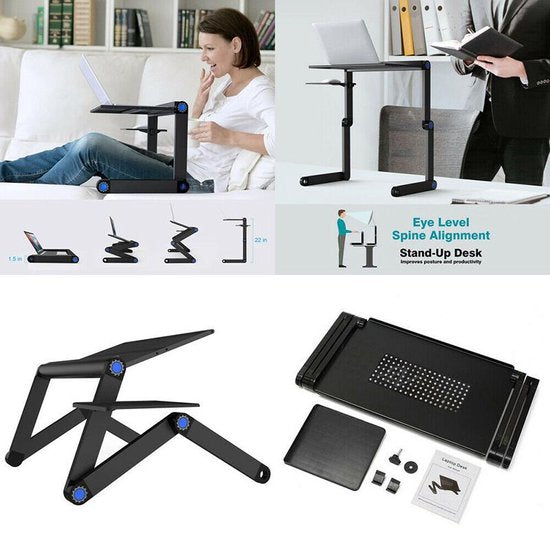 Laptoptafel – Verstelbaar Laptopstandaard – Dubbele Ventilators – Met Muismat – Geschikt voor MacBook & PC – Zwart-Notebookstandaard-Ilumina Benelux
