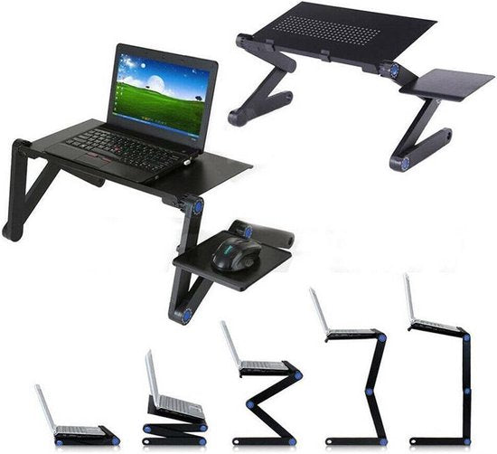 Laptoptafel – Verstelbaar Laptopstandaard – Dubbele Ventilators – Met Muismat – Geschikt voor MacBook & PC – Zwart-Notebookstandaard-Ilumina Benelux