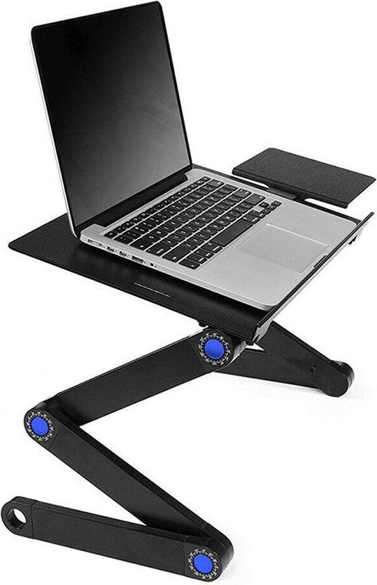 Laptoptafel – Verstelbaar Laptopstandaard – Dubbele Ventilators – Met Muismat – Geschikt voor MacBook & PC – Zwart-Notebookstandaard-Ilumina Benelux