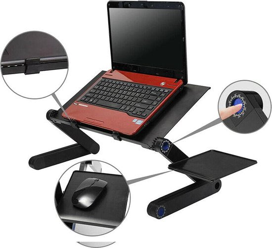 Laptoptafel – Verstelbaar Laptopstandaard – Dubbele Ventilators – Met Muismat – Geschikt voor MacBook & PC – Zwart-Notebookstandaard-Ilumina Benelux