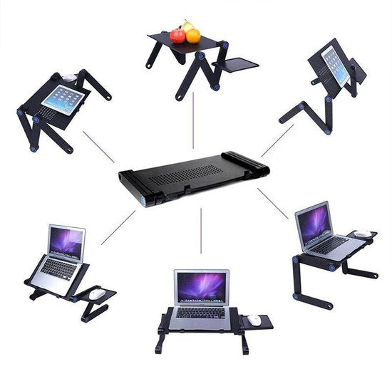 Laptoptafel – Verstelbaar Laptopstandaard – Dubbele Ventilators – Met Muismat – Geschikt voor MacBook & PC – Zwart-Notebookstandaard-Ilumina Benelux