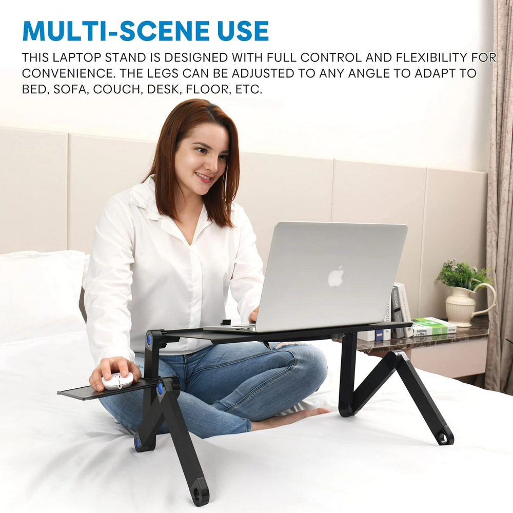 Laptoptafel – Verstelbare Laptopstandaard – Dubbele Ventilators – Muismat – Opvouwbaar Schootbureau – Zwart-Notebookstandaard-Ilumina Benelux