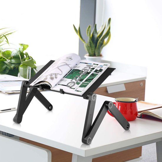 Laptoptafel – Verstelbare Laptopstandaard – Dubbele Ventilators – Muismat – Opvouwbaar Schootbureau – Zwart-Notebookstandaard-Ilumina Benelux
