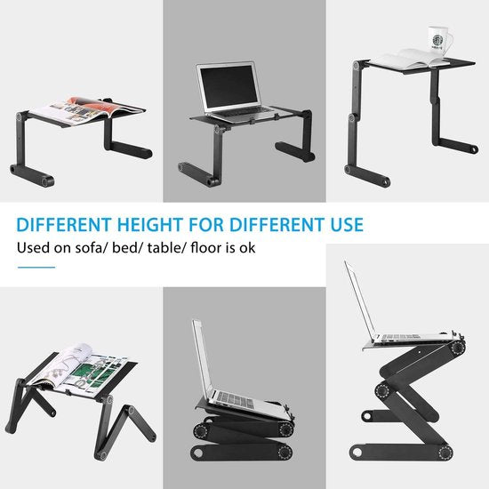 Laptoptafel – Verstelbare Laptopstandaard – Dubbele Ventilators – Muismat – Opvouwbaar Schootbureau – Zwart-Notebookstandaard-Ilumina Benelux