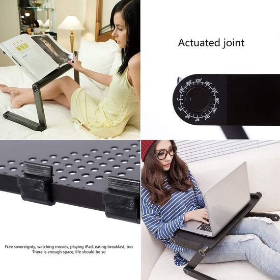 Laptoptafel – Verstelbare Laptopstandaard – Dubbele Ventilators – Muismat – Opvouwbaar Schootbureau – Zwart-Notebookstandaard-Ilumina Benelux