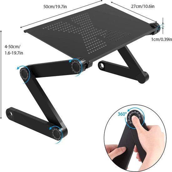 Laptoptafel – Verstelbare Laptopstandaard – Dubbele Ventilators – Muismat – Opvouwbaar Schootbureau – Zwart-Notebookstandaard-Ilumina Benelux