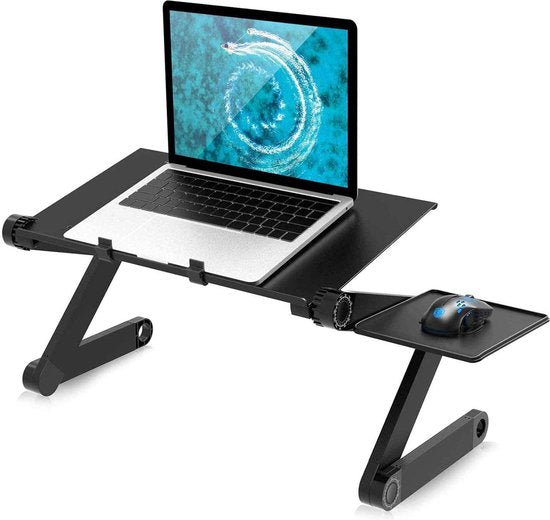 Laptoptafel – Verstelbare Laptopstandaard – Dubbele Ventilators – Muismat – Opvouwbaar Schootbureau – Zwart-Notebookstandaard-Ilumina Benelux