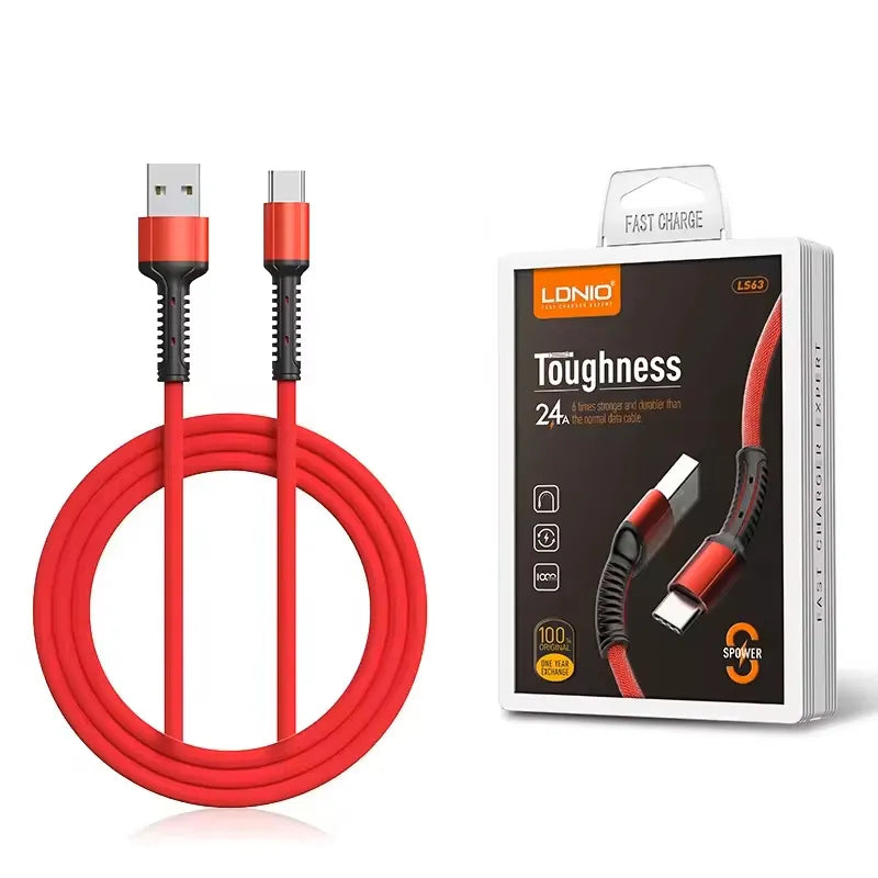 LDNIO LS63 USB-A naar Micro USB Kabel – 1 Meter – 2.4A Fast Charging Nylon Kabel – Rood-Ilumina Benelux