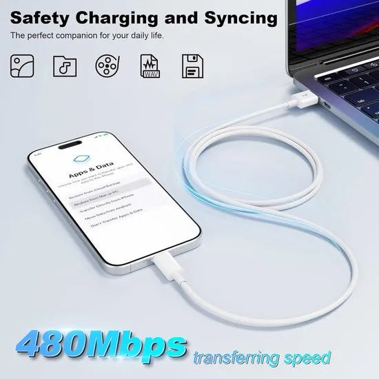 Lightning kabel – USB-A naar Lightning Oplaadkabel 2m – 5 stuks – Geschikt voor iPhone & iPad – Wit-USB-Kabels-Ilumina Benelux