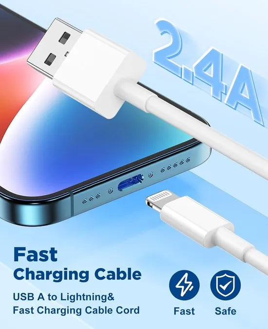 Lightning kabel – USB-A naar Lightning Oplaadkabel 2m – 5 stuks – Geschikt voor iPhone & iPad – Wit-USB-Kabels-Ilumina Benelux