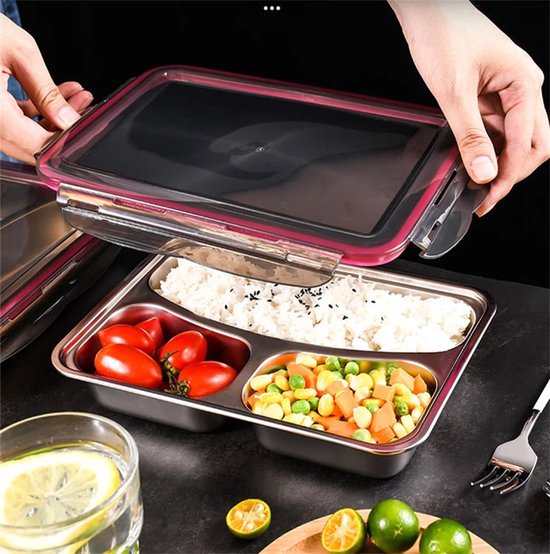 Lunchbox 3-vakken – Luchtdicht & Lekvrij – Nestbaar – Magnetron- en Vaatwasserbestendig – Zwart-Lunchbox-Ilumina Benelux
