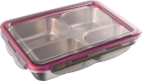 Lunchbox 4-vakken – Luchtdicht & Lekvrij – Nestbaar – Magnetron- en Vaatwasserbestendig – Luxebass-Lunchbox-Ilumina Benelux