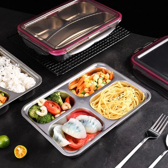 Lunchbox 4-vakken – Luchtdicht & Lekvrij – Nestbaar – Magnetron- en Vaatwasserbestendig – Luxebass-Lunchbox-Ilumina Benelux
