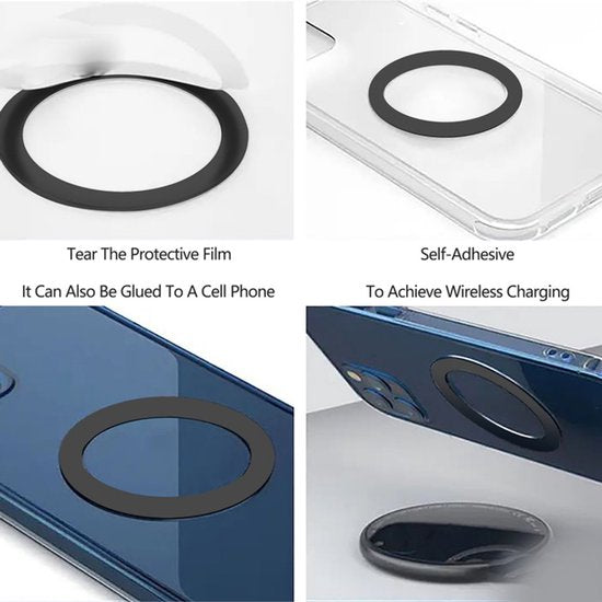 Magneetplaatjes set – Geschikt voor draadloze opladers – Metalen ring magneet sticker – 10 stuks – Zwart-Telefoonsticker-Ilumina Benelux