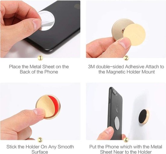 Magneetstrip set – Zelfklevende magneetjes + 2 metalen plaatjes – Voor smartphone/tablet/auto – 2 stuks – Zwart-Ilumina Benelux