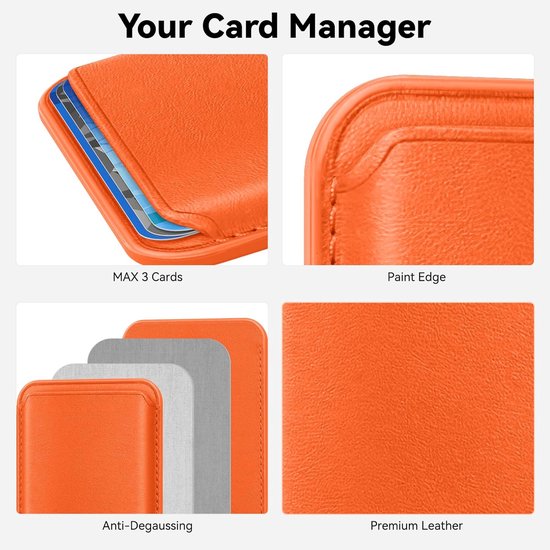 Magnetische kaarthouder – Geschikt voor iPhone 12/13/14/15/16 Plus/Pro/Pro Max – MagSafe wallet – Pasjeshouder – Oranje-Pasjeshouders-Ilumina Benelux