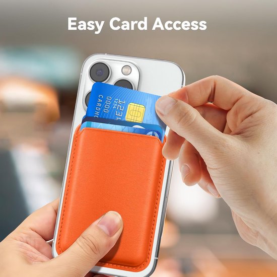 Magnetische kaarthouder – Geschikt voor iPhone 12/13/14/15/16 Plus/Pro/Pro Max – MagSafe wallet – Pasjeshouder – Oranje-Pasjeshouders-Ilumina Benelux