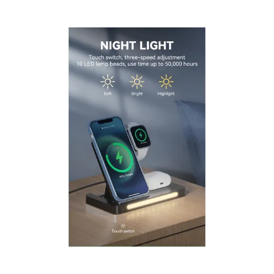 3-in-1 Draadloze Oplader met LED Verlichting – 15W – Wireless Charger – Zwart-Ilumina Benelux