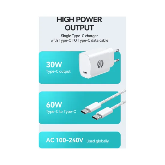 Adapter met Kabel – GaN Technologie – 30W Snellader – 60W USB-C Kabel – Super Fast Charging – Wit-Ilumina Benelux