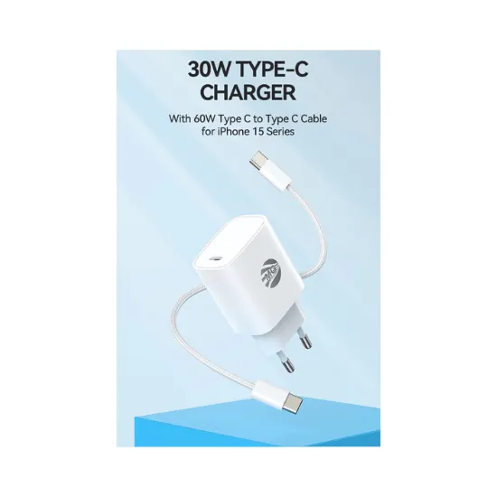 Adapter met Kabel – GaN Technologie – 30W Snellader – 60W USB-C Kabel – Super Fast Charging – Wit-Ilumina Benelux