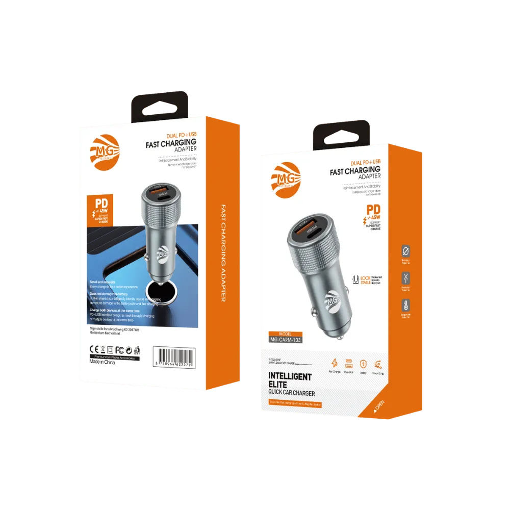Autolader – 45W – USB-C PD + USB-A – Snellader – Sigarettenaansteker – Grijs-Ilumina Benelux
