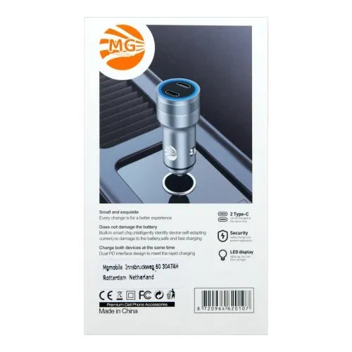 Autolader – 40W – Dual USB-C – Power Delivery – Sigarettenaansteker – Grijs-Ilumina Benelux