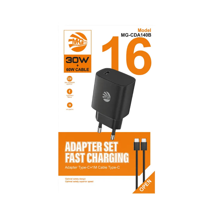 Adapter Set – 30W Snellader – USB-C Poort – 60W USB-C naar USB-C Kabel – 1 Meter – Zwart-Ilumina Benelux