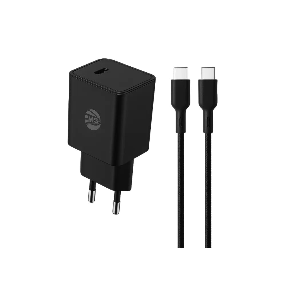 Adapter Set – 25W Snellader – USB-C Poort – 65W USB-C naar USB-C Kabel – 1 Meter – Zwart-Ilumina Benelux