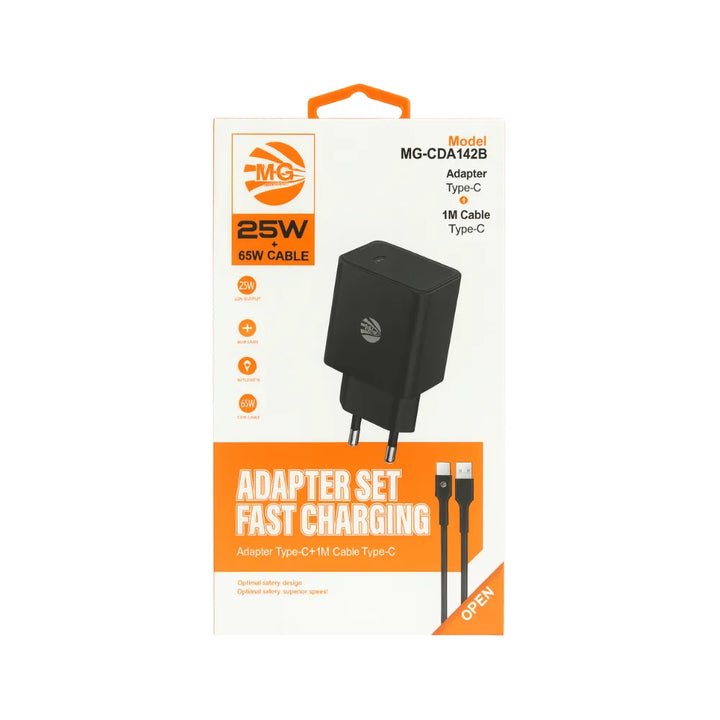Adapter Set – 25W Snellader – USB-C Poort – 65W USB-C naar USB-C Kabel – 1 Meter – Zwart-Ilumina Benelux