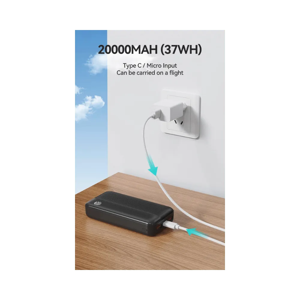 Powerbank 20000 mAh – Draagbare Externe Batterij – 2 USB Poorten – Zwart-Ilumina Benelux
