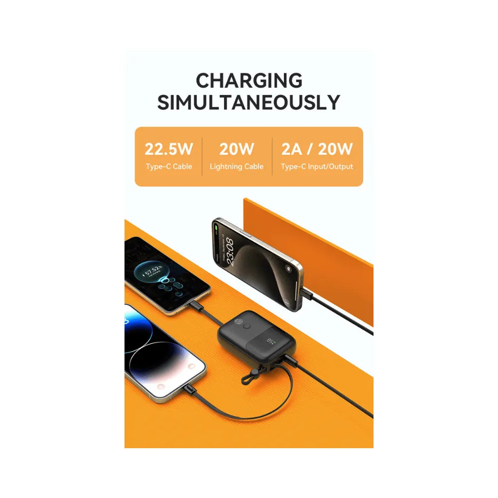 Powerbank 10000 mAh – Met Ingebouwde USB-C & Lightning Kabel – 22.5W Snelladen – Zwart-Ilumina Benelux