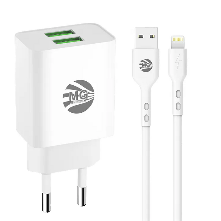 Adapter Set – Dual USB Oplader – 2.4A Fast Charging – 1 Meter Lightning Kabel – Wit-Ilumina Benelux