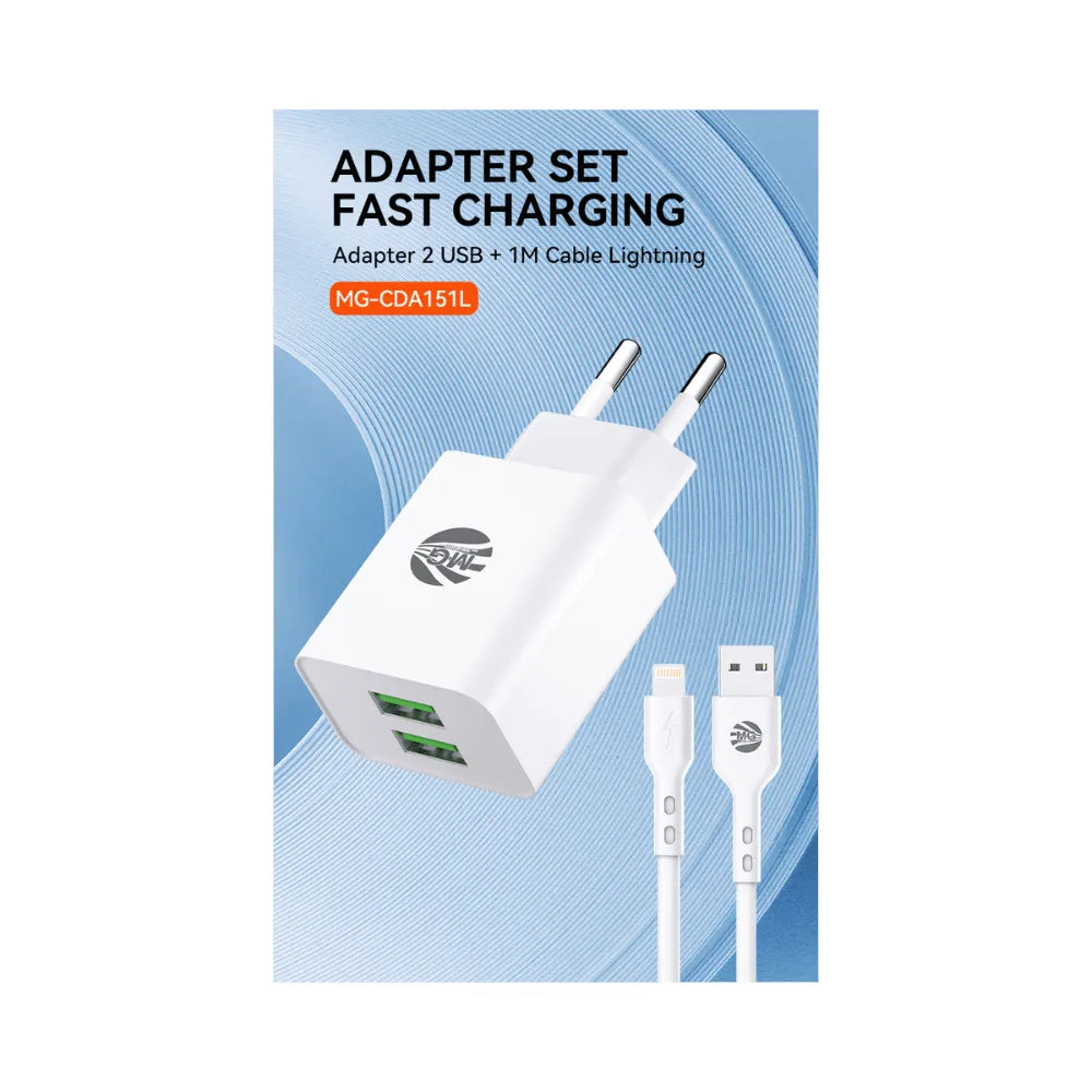 Adapter Set – Dual USB Oplader – 2.4A Fast Charging – 1 Meter Lightning Kabel – Wit-Ilumina Benelux