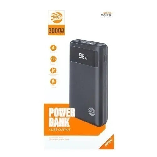 Powerbank 30000 mAh – Snellader – 4 USB Uitgangen – LED Display – Zwart-Ilumina Benelux