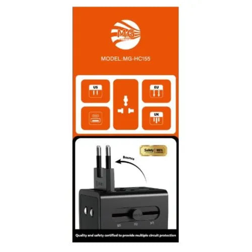 Universele Reisadapter – Wereldstekker – USB-A + USB-C – 3A – Zwart-Ilumina Benelux