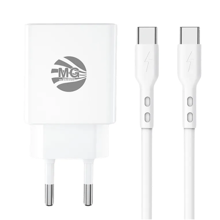 Snellader met Kabel – 20W Power Delivery – USB-C Poort – 65W USB-C naar USB-C Kabel 1 Meter – Wit-Ilumina Benelux