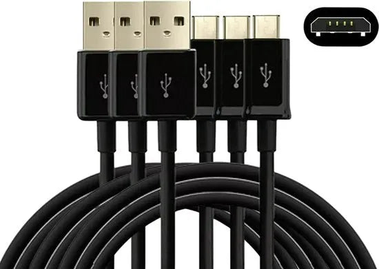 Micro USB Oplaadkabel – USB-A naar Micro USB – 2 Meter – 3 stuks – Geschikt voor Samsung/Huawei/Sony/Motorola – Zwart-USB-Kabels-Ilumina Benelux